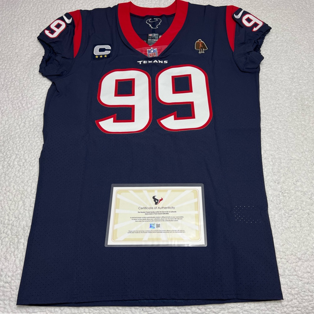 JJ Watt Houston Texans Game Issued Jersey With Captain & WPMOY Patch With COA